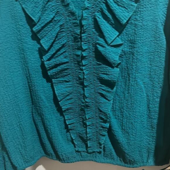 Andrew Marc New York Turquoise Ruffle Neck Top long Sleeve Sz S - Picture 5 of 12